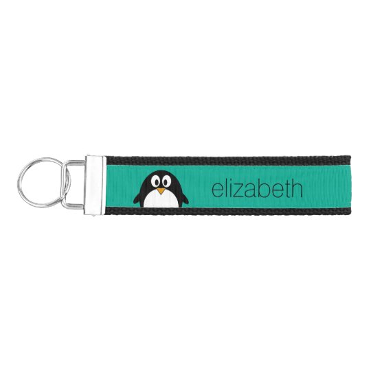 かわいい漫画のペンギンのエメラルドおよび黒 リストバンドキーホルダー Zazzle Co Jp