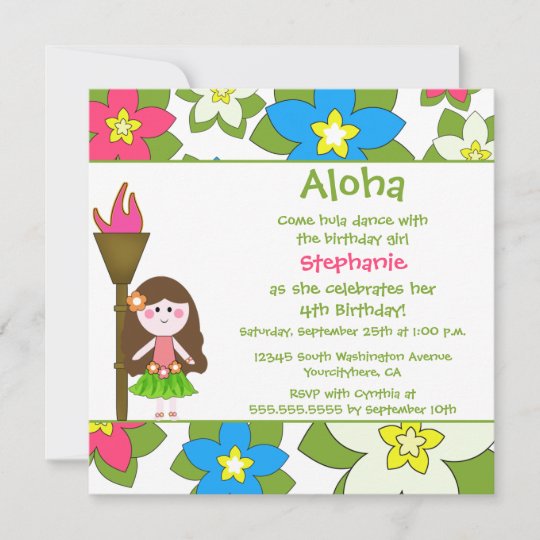 かわいい熱帯フラの女の子誕生パーティーの招待 招待状 Zazzle Co Jp