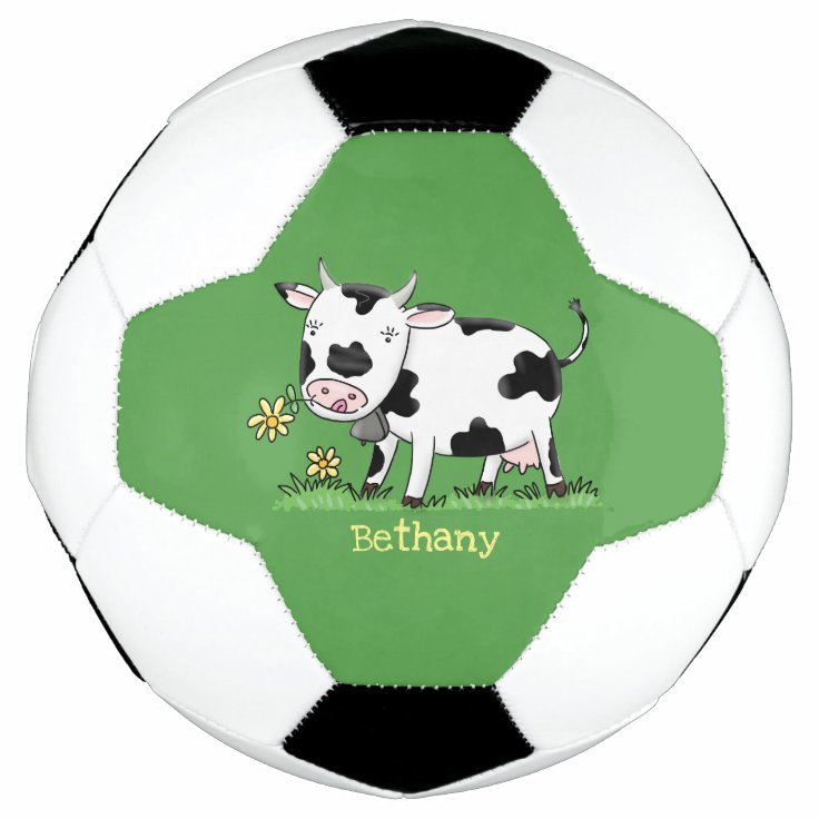 かわいい牛の緑のフィールド漫画イラストレーション サッカーボール Zazzle Co Jp