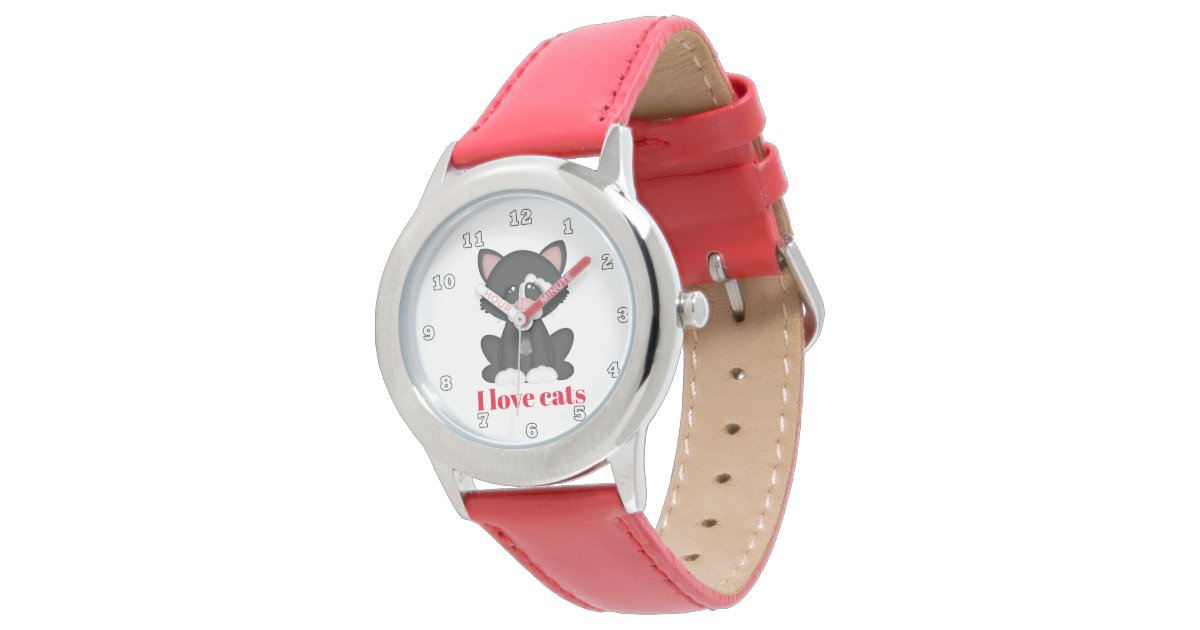 かわいい猫好きの女の子は名前かメッセージを加えます 腕時計 Zazzle Co Jp