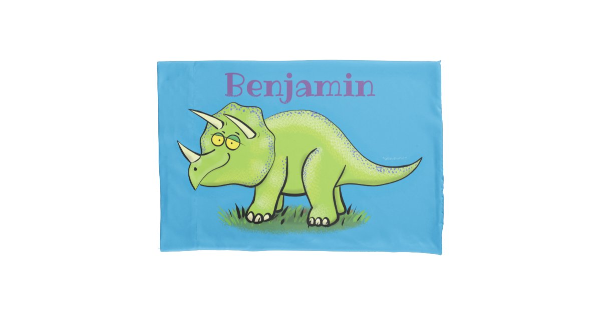 かわいい緑のトリケラトプス恐竜の漫画 枕カバー Zazzle Co Jp