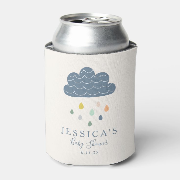 かわいい雲と雨の滴を青い赤ちゃんシャワー 缶クーラー Zazzle Co Jp