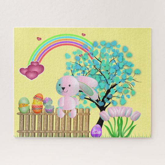 かわいい カラフル うさぎ チューリップ 木 ハート 虹 ジグソーパズル Zazzle Co Jp