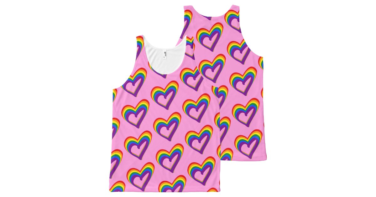 かわいいlgbtの虹の旗のハートパターンゲイプライド オールオーバープリントタンクトップ Zazzle Co Jp