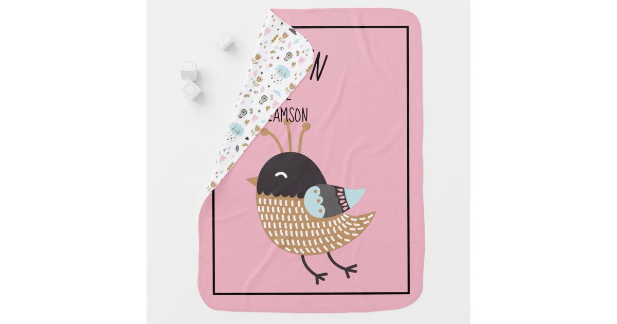 かわいお洒落い鳥ピンクの赤ちゃん青い子どもの名前 ベビー ブランケット Zazzle Co Jp かわいお洒落い鳥ピンクの赤ちゃん青い子どもの名前 ベビー ブランケット Zazzle Co Jp