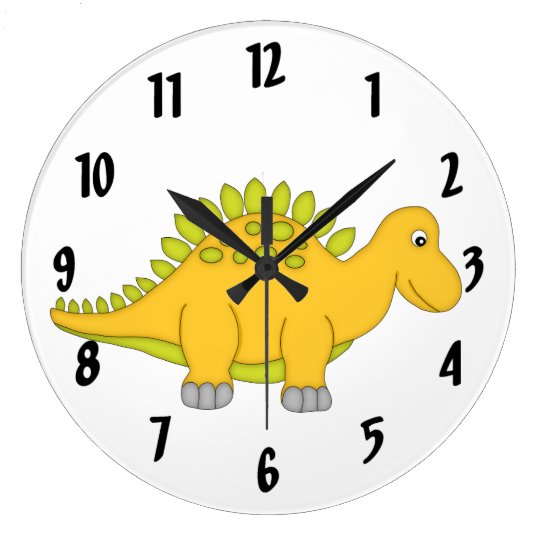 かわいく黄色い恐竜の子供の壁時計か媒体 ラージ壁時計 Zazzle Co Jp