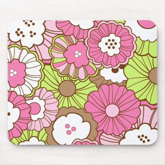 かわいらしいピンクの緑の花の春の花柄パターン マウスパッド Zazzle Co Jp
