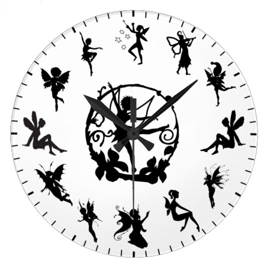 かわいユニークい妖精の黒のシルエットがテーマ ラージ壁時計 Zazzle Co Jp