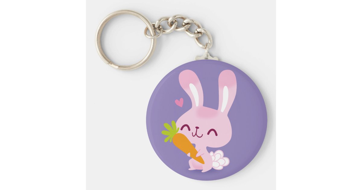 にんじんを握っているかわいく幸せなバニーウサギ キーホルダー Zazzle Co Jp