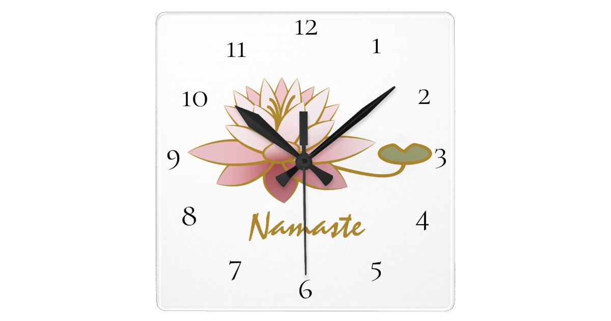 の白い禅のナマステのピンクのはすの花のスピリチュアル スクエア壁時計 Zazzle Co Jp