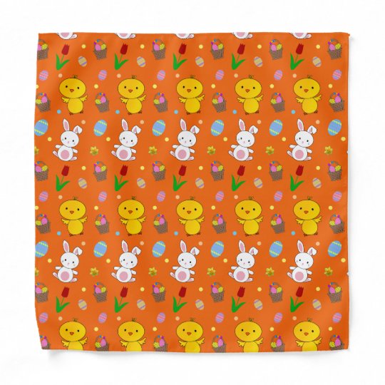 ひよこのバニーの卵のバスケットのイースターかわいいオレンジパターン バンダナ Zazzle Co Jp ひよこのバニーの卵のバスケットのイースターかわいいオレンジパターン バンダナ Zazzle Co Jp