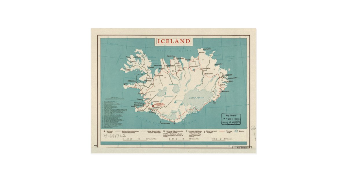 アイスランドの地図 1959年頃 ポストカード Zazzle Co Jp