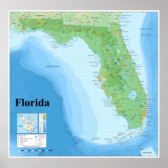 アメリカのフロリダ州の地形図 ポスター Zazzle Co Jp