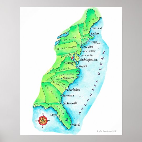 アメリカの東海岸の地図 ポスター Zazzle Co Jp