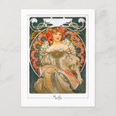 ミュシャ女性とデイジーアールヌーボーはがき ポストカード | Zazzle.co.jp