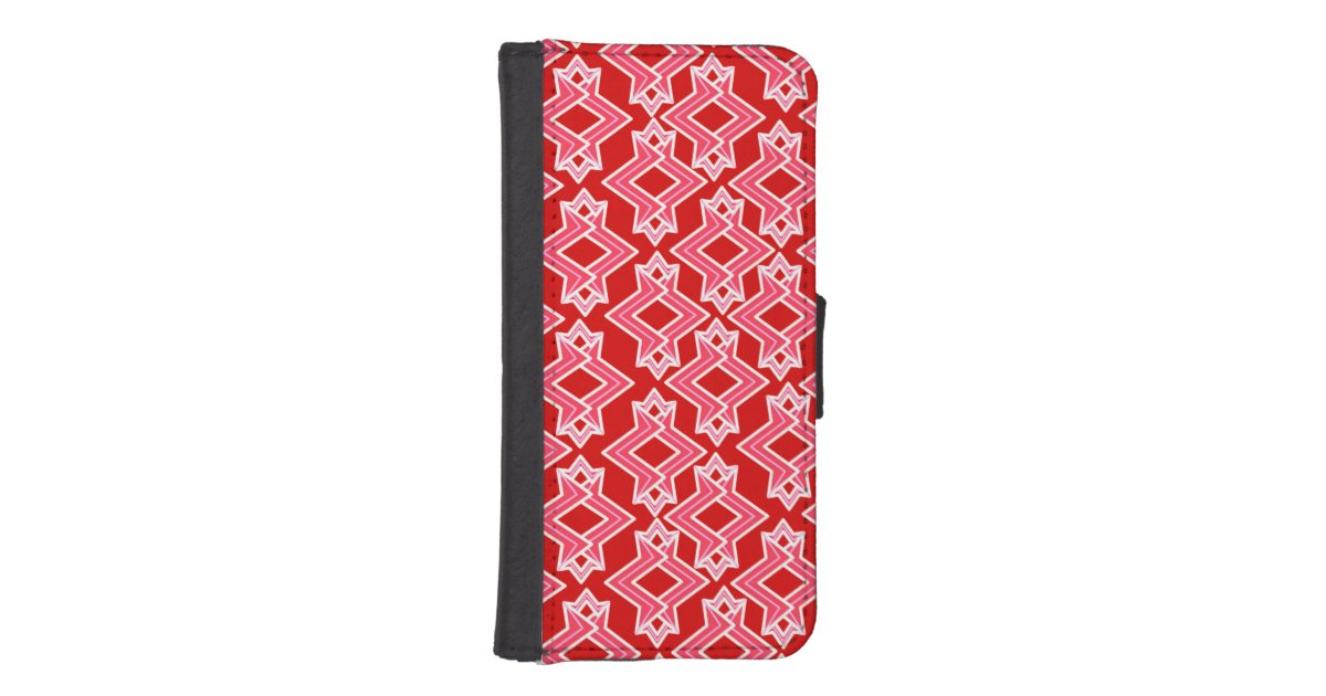アールデコの壁紙パターン えんじ色およびピンク Iphoneウォレットケース Zazzle Co Jp