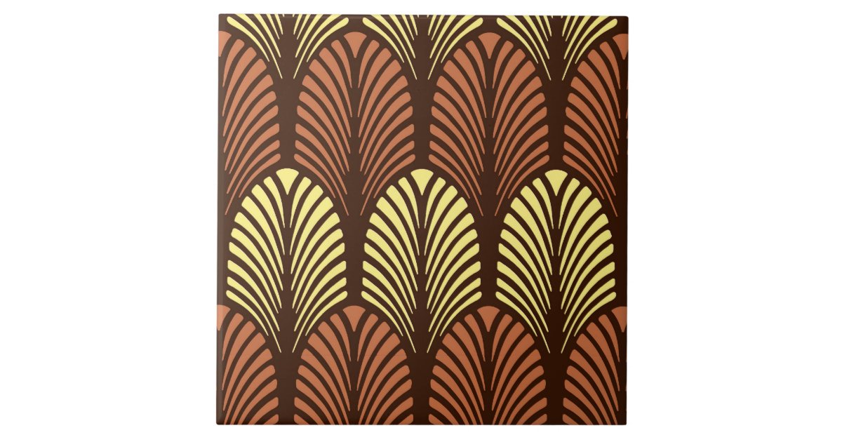 アールデコの羽パターン 焦茶および錆 タイル Zazzle Co Jp