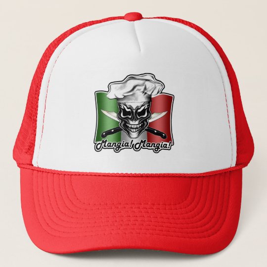 イタリアンなシェフのスカルの帽子 Mangia Mangia キャップ Zazzle Co Jp