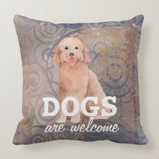 イヌはウェルカムトレンディーブラウンロフト芸術的スタイル クッション Zazzle Co Jp
