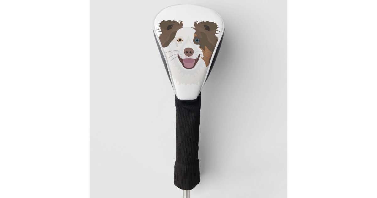 イラストレーション幸せな犬の顔のボーダーコリー ゴルフヘッドカバー Zazzle Co Jp