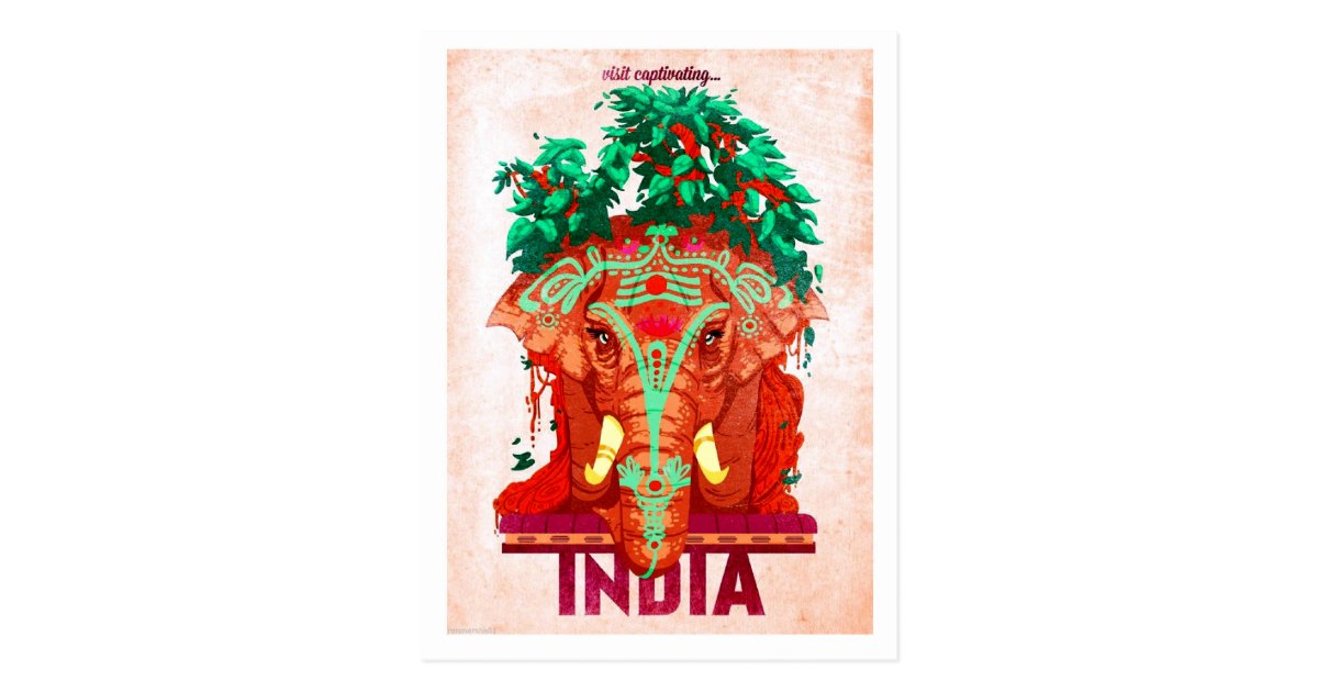 インドの赤い象 ヴィンテージ旅行郵便はがき ポストカード Zazzle Co Jp
