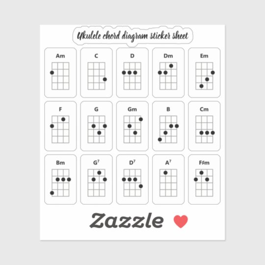 ウクレレコードダイアグラムステッカー 初級コード シール Zazzle Co Jp