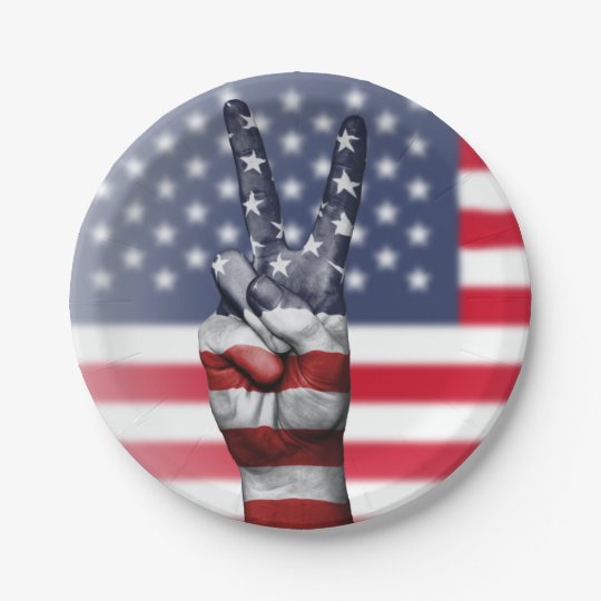 ウサフラグ付き平和ハンドサイン ペーパープレート Zazzle Co Jp