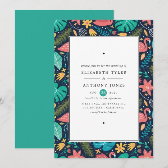 エキゾチカラフルック熱帯フラミン結婚ゴ 招待状 Zazzle Co Jp
