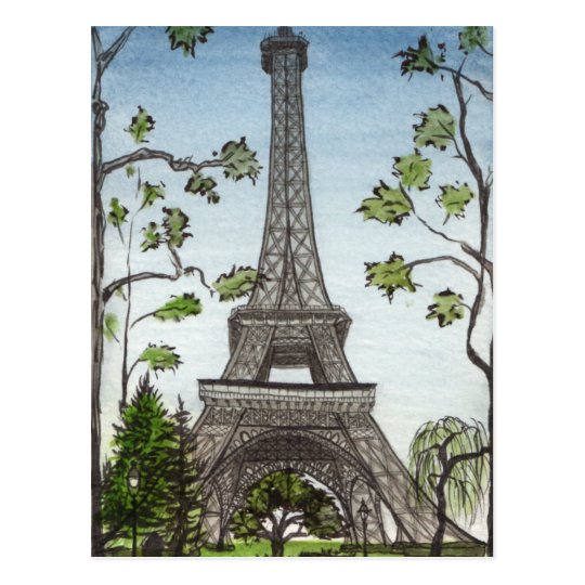 エッフェル塔の水彩画 パリ フランス ポストカード Zazzle Co Jp