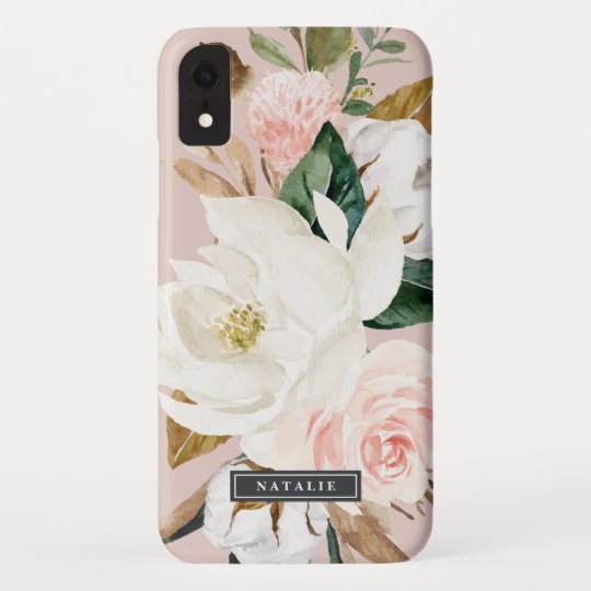 エレガントなマグノリア の白い及び赤面のパーソナライズな名前 Case Mate Iphoneケース Zazzle Co Jp