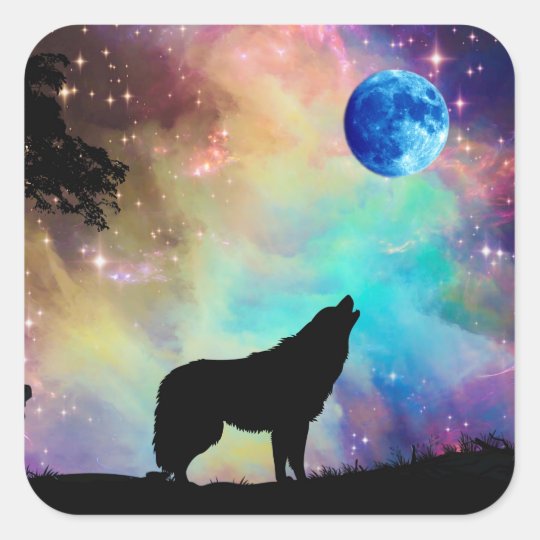 オオカミが月の声を遠吠え銀河系で動物 スクエアシール Zazzle Co Jp