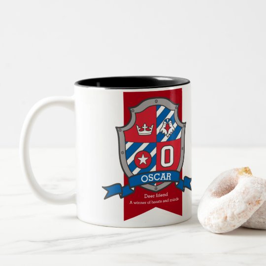 オスカー文字o Heraldry Bird Red Blue Name意味 ツートーンマグカップ Zazzle Co Jp