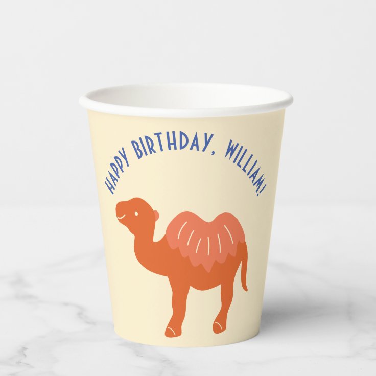 オレンジ アニメのラクダの誕生パーテパーソナライズされたィー 紙コップ Zazzle Co Jp