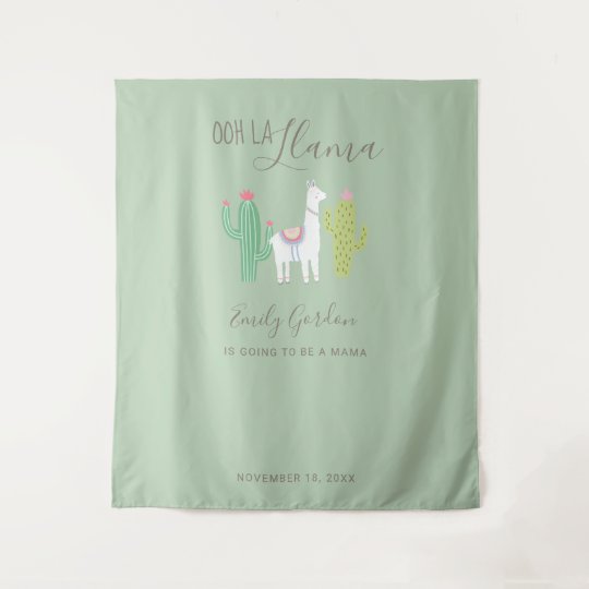 オーララマベビーシャワー緑背景かわいい タペストリー Zazzle Co Jp