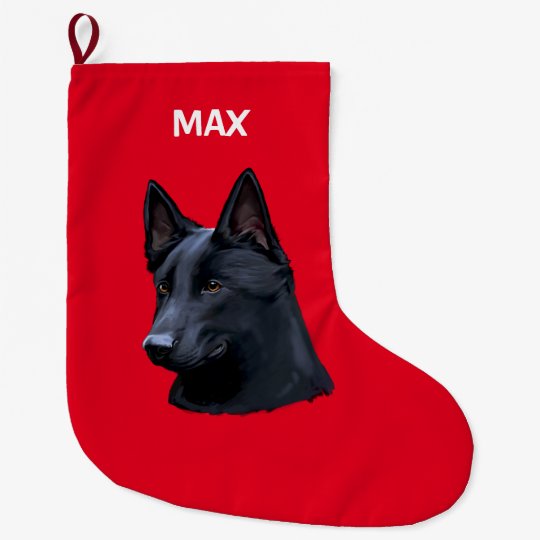 カスタマイズ可能な黒いジャーマン シェパード犬の名前 ラージクリスマスストッキング Zazzle Co Jp