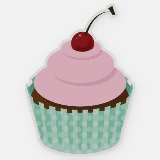 カップケーキ 空想のピンクのさくらんぼのお誕生日ケーキ シール Zazzle Co Jp