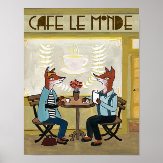 カフェのキツネ カフェの2匹のキツネ ポスター Zazzle Co Jp