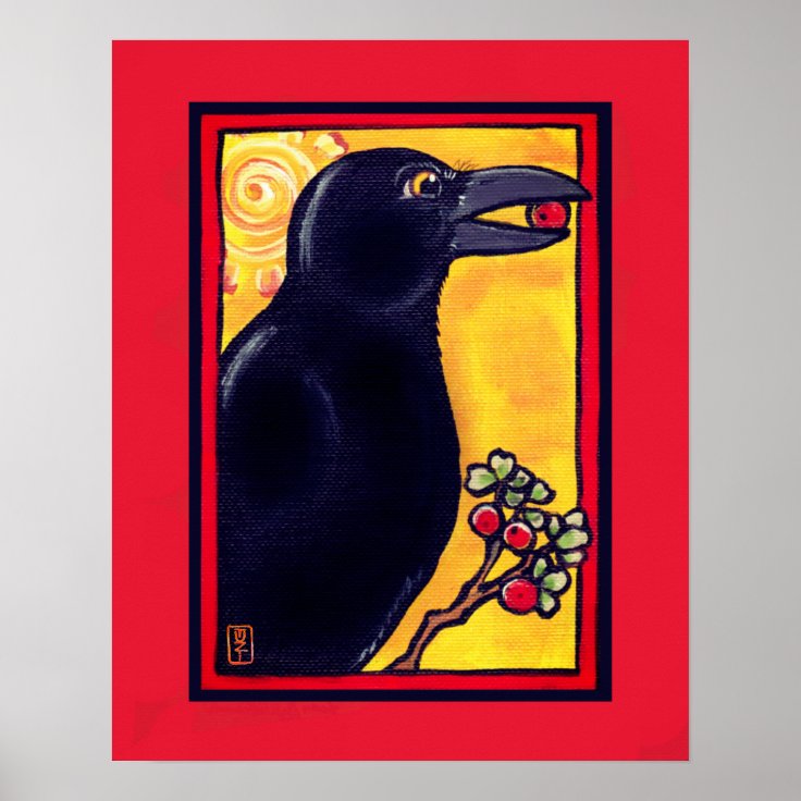 カラス レカラフルイヴン レッドバード アニマル おもしろい絵画ズ ポスター Zazzle Co Jp