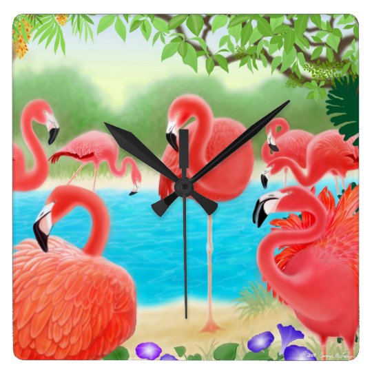 カリブのなピンクのフラミンゴの鳥の柱時計 スクエア壁時計 Zazzle Co Jp