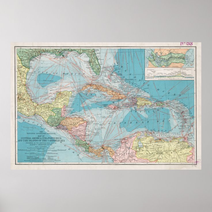 カリブ海 1913年 のヴィンテージの地図 ポスター Zazzle Co Jp