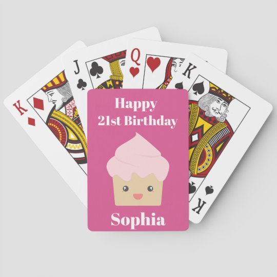 カワイトピンクのカップケーキ21歳誕生日 トランプ Zazzle Co Jp