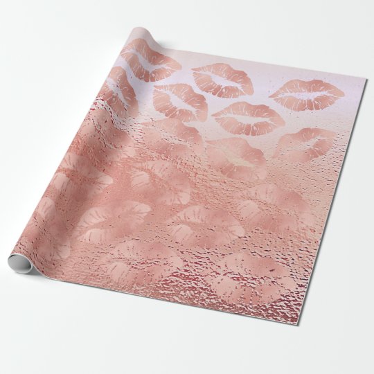 ガラスキスの唇の化粧の赤面のピンクのバラの金ゴールド ラッピングペーパー Zazzle Co Jp