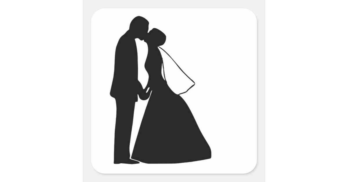 キスの新郎新婦のシルエットの結婚 スクエアシール Zazzle Co Jp