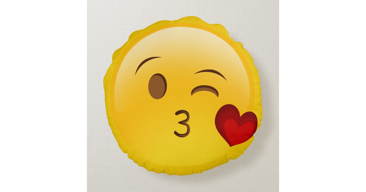 キスのemojiの枕を吹いて下さい ラウンドクッション Zazzle Co Jp