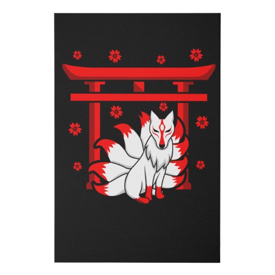 キツネ歌舞伎日本のの仮面九尾可愛い狐 フェイクキャンバスプリント Zazzle Co Jp