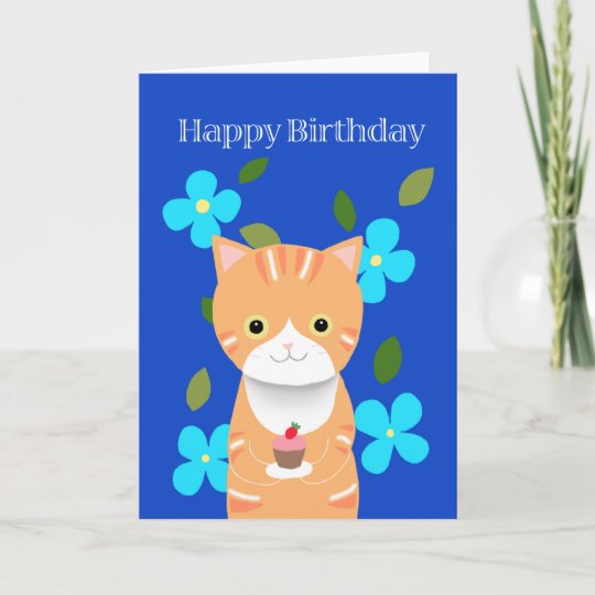 キュップケーキのかわいい猫誕生日のオレンジのタビー猫 カード Zazzle Co Jp