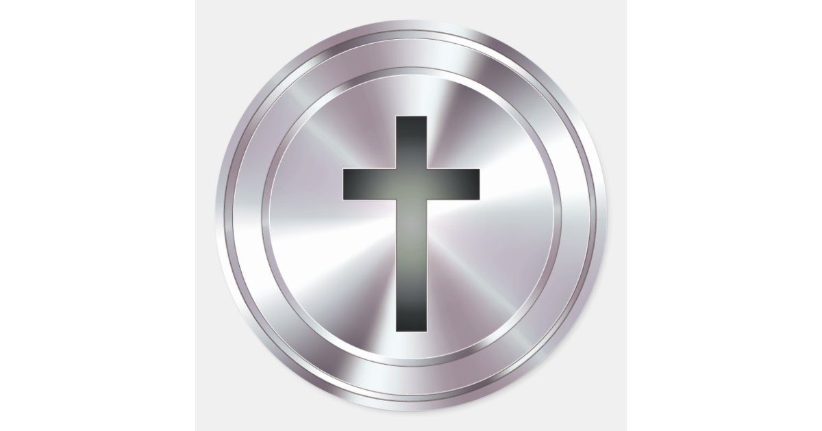 キリスト教の十字の記号 クロム銀 ラウンドシール Zazzle Co Jp