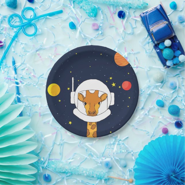 キリン宇宙飛行士動物ヘルメットクリップアート付き宇宙 ペーパープレート