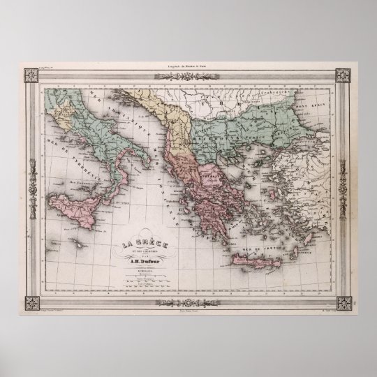 ギリシャおよびイタリア 1852年 のヴィンテージの地図 ポスター Zazzle Co Jp