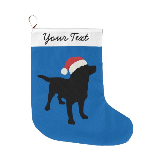 クリスマスのサンタの帽子を持つ黒い実験室犬 ラージクリスマスストッキング Zazzle Co Jp